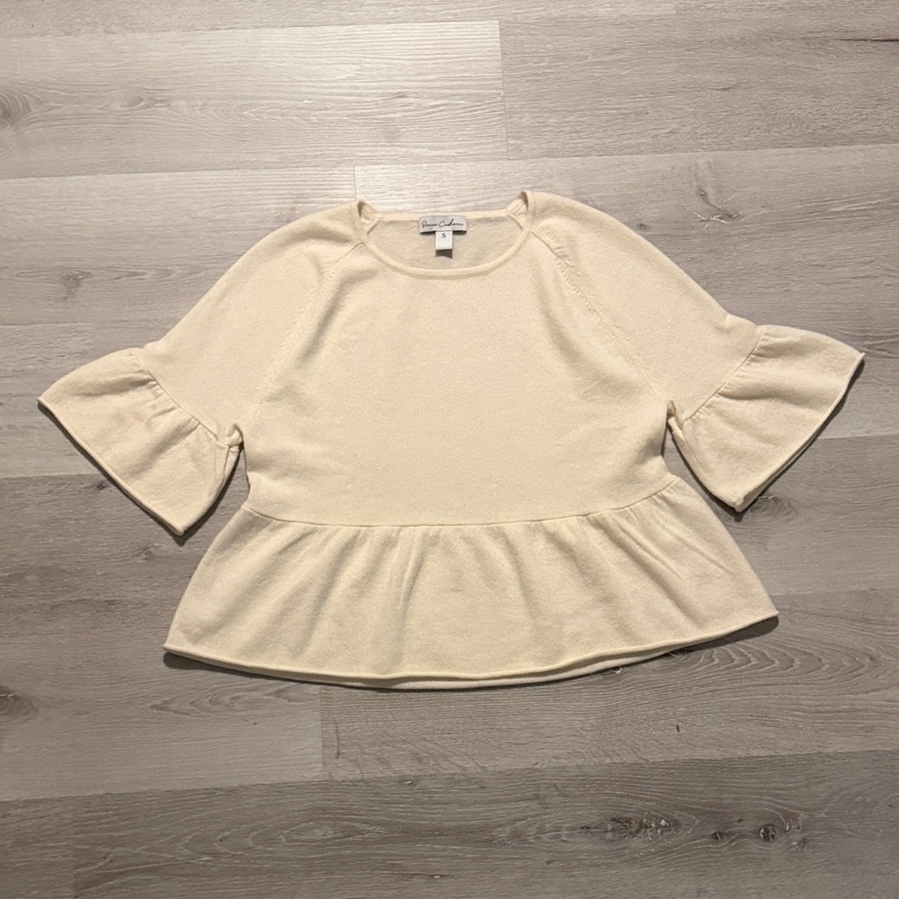 Elegant Cream Peplum‎ Cashmere Blouse